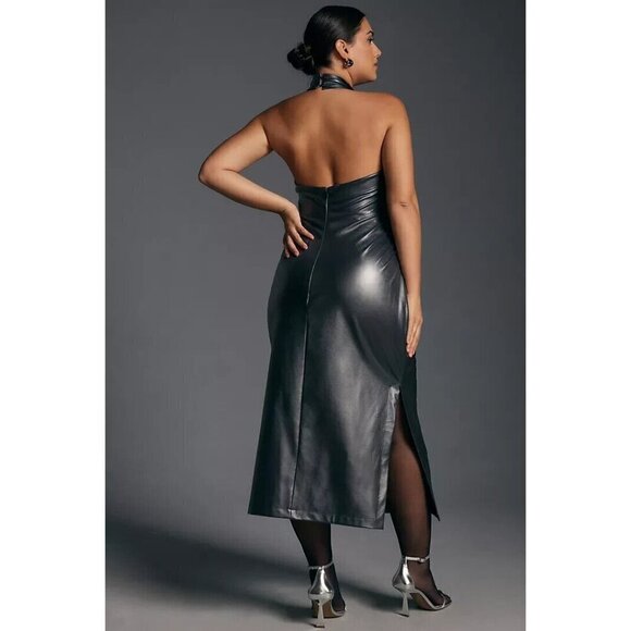 NWT Anthropologie Halter Slim Ruched Midi Dress 3X Silver Cocktail Backless - Picture 4 of 9